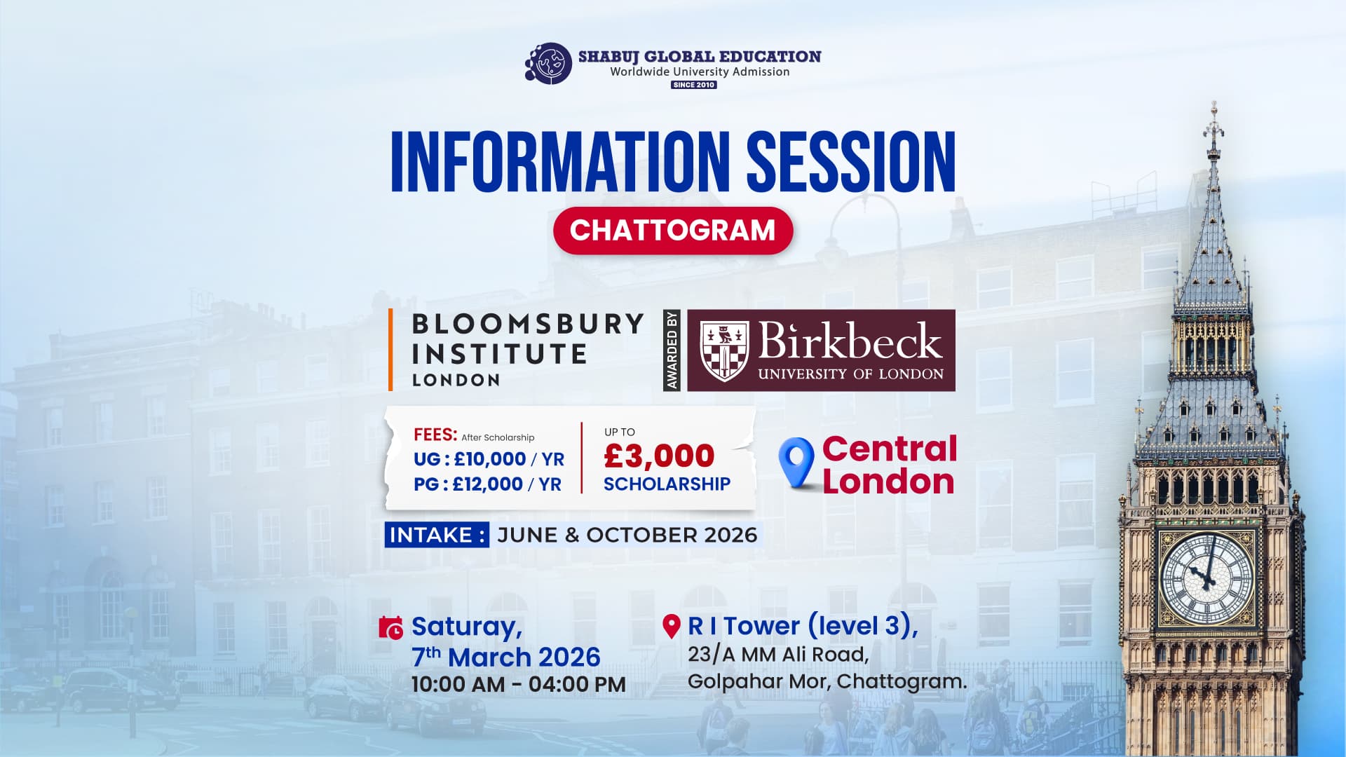 Information Session – Study in London with Bloomsbury Institute | Chattogram 2026