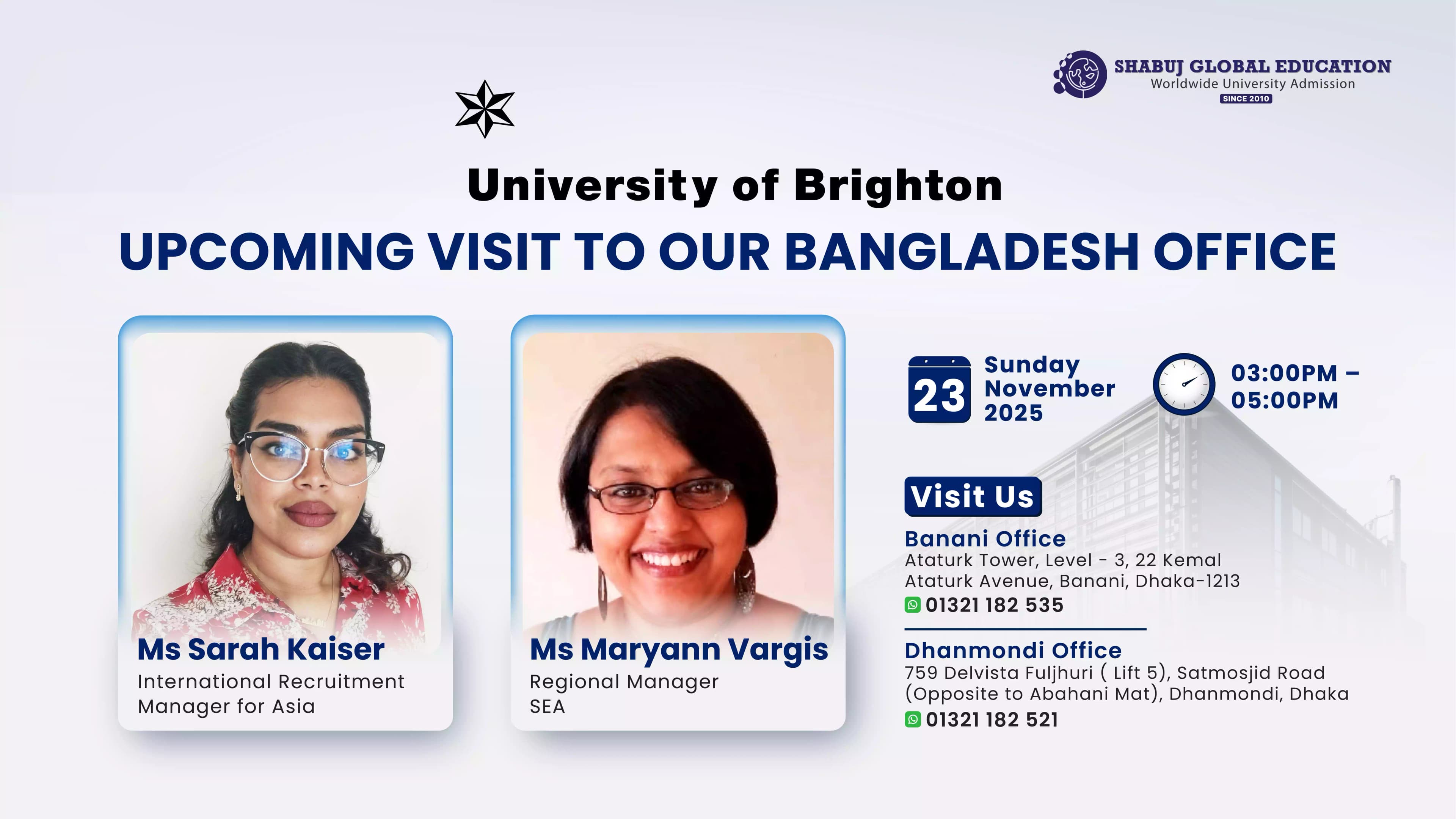 Meet University of Brighton Representatives in Dhaka – 23 November 2025